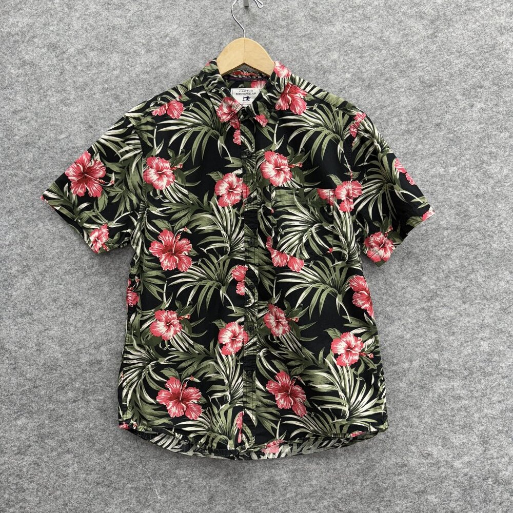 Cactus Menswear Men's Hawaiian Style Shirt, Slim Fit, 100% Cotton, Floral, Large